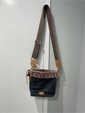 Consuela Crossbody Bag with Pink Snake Trim and Black Body